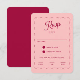 Retro Pink Peachy Fuchsia Wave Frame Wedding Meeti RSVP Karte