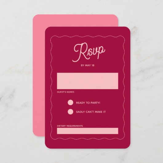Retro Pink Peachy Fuchsia Wave Frame Wedding RSVP Karte (Vorne/Hinten)