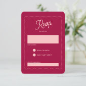 Retro Pink Peachy Fuchsia Wave Frame Wedding RSVP Karte (Stehend Vorderseite)