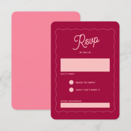 Retro Pink Peachy Fuchsia Wave Frame Wedding RSVP Karte