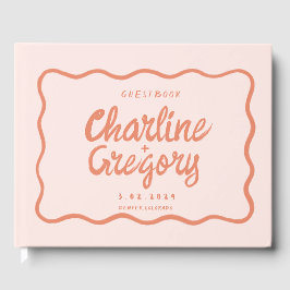 Retro Pink PeachyHandwriting Wedding Gästebuch