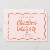 Retro Pink PeachyHandwriting Wedding Save the Date Einladung (Vorderseite)
