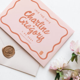 Retro Pink PeachyHandwriting Wedding Save the Date Einladung