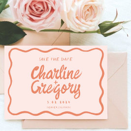 Retro Pink PeachyHandwriting Wedding Save the Date Einladung