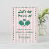 Retro Pink Pickleball Elegante Geburtstagsparty Einladung (Stehend Vorderseite)