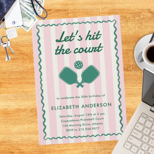 Retro Pink Pickleball Elegante Geburtstagsparty Einladung