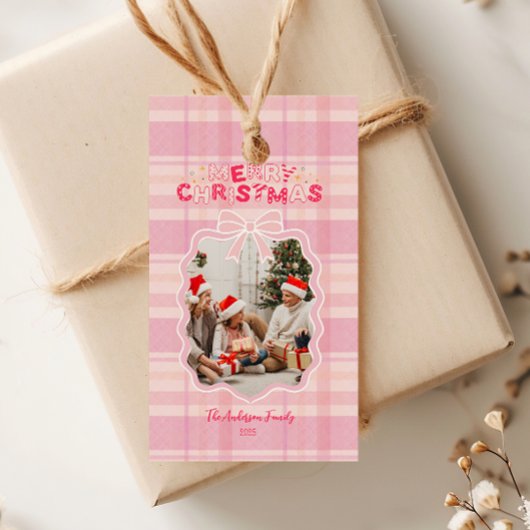 Retro Pink Plaid Whimsical Holiday  Geschenkanhänger