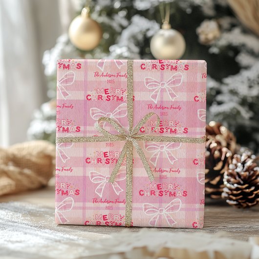 Retro Pink Plaid Whimsical Holiday  Geschenkpapier