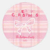 Retro Pink Plaid Whimsical Holiday  Runder Aufkleber (Vorderseite)