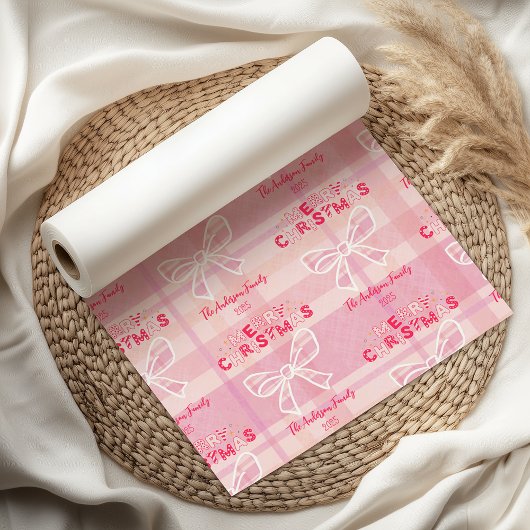 Retro Pink Plaid Whimsical Holiday Seidenpapier