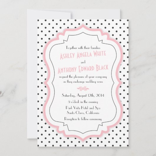 Retro Pink Polka Dots 1950er Hochzeitseinladung Einladung (Vorderseite)