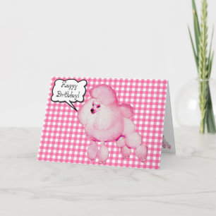 Retro Pink Poodle Gingham Birthday Grußkarte Karte