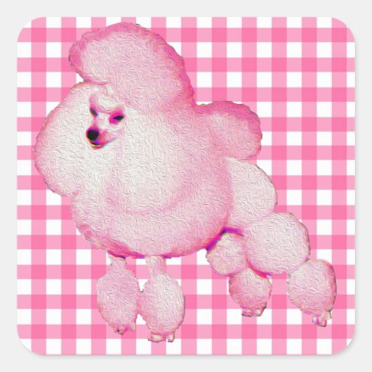 Retro Pink Poodle Gingham Stickers (Vorderseite)