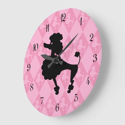 Retro Pink Poodle Große Wanduhr (Winkel)