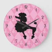 Retro Pink Poodle Große Wanduhr (Vorderseite)