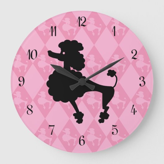Retro Pink Poodle Große Wanduhr (Vorderseite)