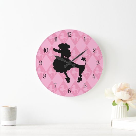 Retro Pink Poodle Große Wanduhr (Zuhause)