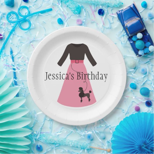 Retro Pink Poodle Rock Pappteller (Party)