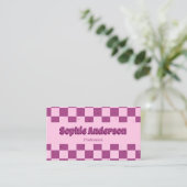Retro Pink & Purple Checkerboard with QR Code Visitenkarte (Stehend Vorderseite)