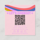 Retro Pink Purple Rainbow QR Code Groovy Girly Quadratische Visitenkarte (Rückseite)