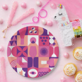 Retro Pink Purple Wine Bauhaus Cocktail Pattern Pappteller (Party)