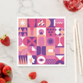 Retro Pink Purple Wine Bauhaus Cocktail Pattern Serviette (Beispiel)