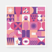 Retro Pink Purple Wine Bauhaus Cocktail Pattern Serviette (Vorderseite)