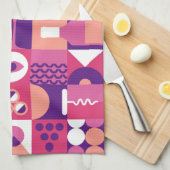 Retro Pink Purple Wine Bauhaus Pattern Geschirrtuch (Viertel Falte)