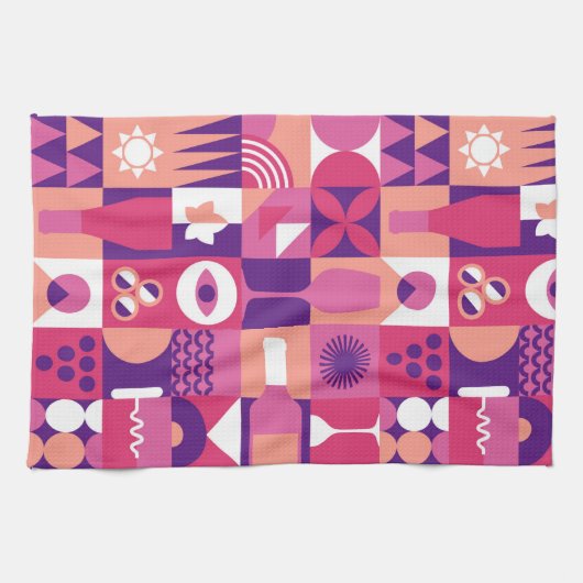 Retro Pink Purple Wine Bauhaus Pattern Geschirrtuch (Horizontal)