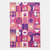 Retro Pink Purple Wine Bauhaus Pattern Geschirrtuch (Vertikal)