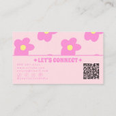 Retro Pink QR Code Groovy Floral Boho Girly Unique Visitenkarte (Rückseite)