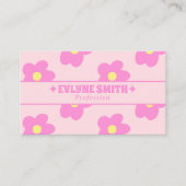 Retro Pink QR Code Groovy Floral Boho Girly Unique Visitenkarte (Vorderseite)