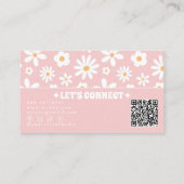 Retro Pink QR Code Groovy Floral Boho Girly Unique Visitenkarte (Rückseite)