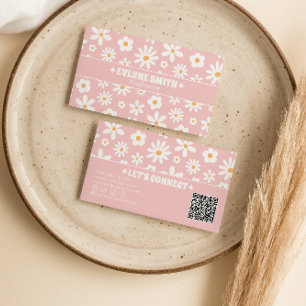 Retro-Pink-QR-Code Groovy Floral Boho Mädchenhaft Visitenkarte