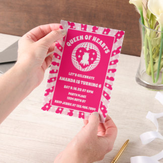 Retro Pink Queen of Hearts Geburtstagsparty Pergament Einladungen