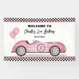 Retro Pink Race Car Zwei schnelles Mädchen Geburts Banner