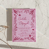 Retro Pink Raspberry Drawn Floral Garden Wedding Einladung