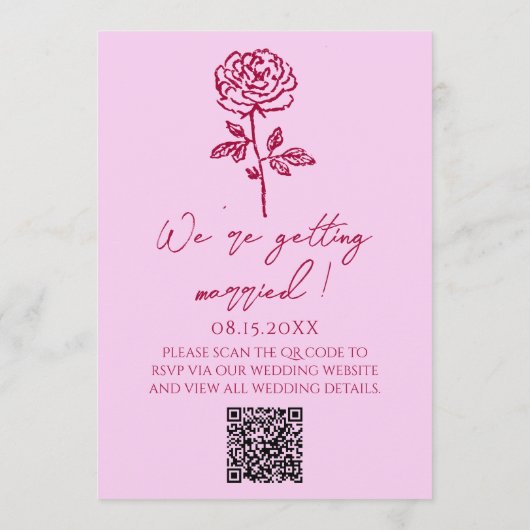 Retro Pink Raspberry QR Code Drawn Floral Wedding Einladung (Rückseite)