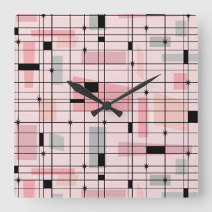 Retro Pink Raster und Sternexplosion Square Wall C Quadratische Wanduhr