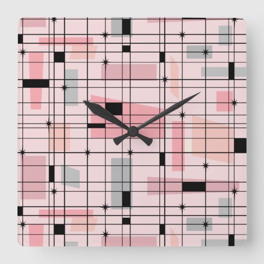 Retro Pink Raster und Sternexplosion Square Wall C Quadratische Wanduhr (Vorderseite)