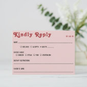 Retro Pink Red & Black Wedding RSVP (Stehend Vorderseite)