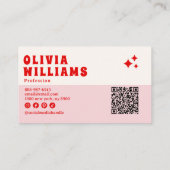 Retro Pink Red Bold Groovy QR Code Girly Checkered Visitenkarte (Rückseite)