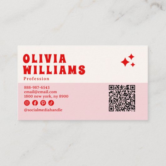 Retro Pink Red Bold Groovy QR Code Girly Checkered Visitenkarte (Rückseite)