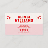 Retro Pink Red Bold Groovy Trendy Girly Checkered Visitenkarte (Rückseite)