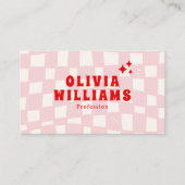 Retro Pink Red Bold Groovy Trendy Girly Checkered Visitenkarte (Vorderseite)