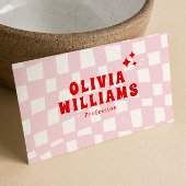 Retro Pink Red Bold Groovy Trendy Girly Checkered Visitenkarte