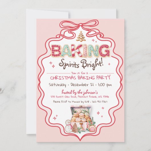Retro Pink & Red Bow Weihnachtskochtopf Backen Par Einladung (Vorderseite)
