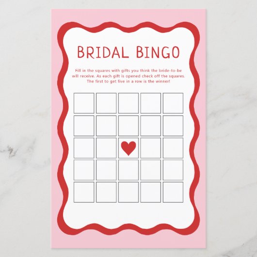 Retro Pink Red Brautparty Bingo Game Cards (Vorderseite)