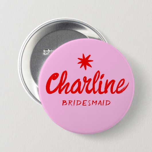 Retro Pink & Red Bridesmaid Button (Vorne & Hinten)