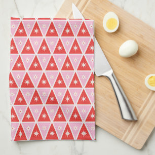 Retro Pink & Red Christmas Geometric Geschirrtuch